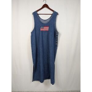 Denim Maxi Dress with American Flag Patch